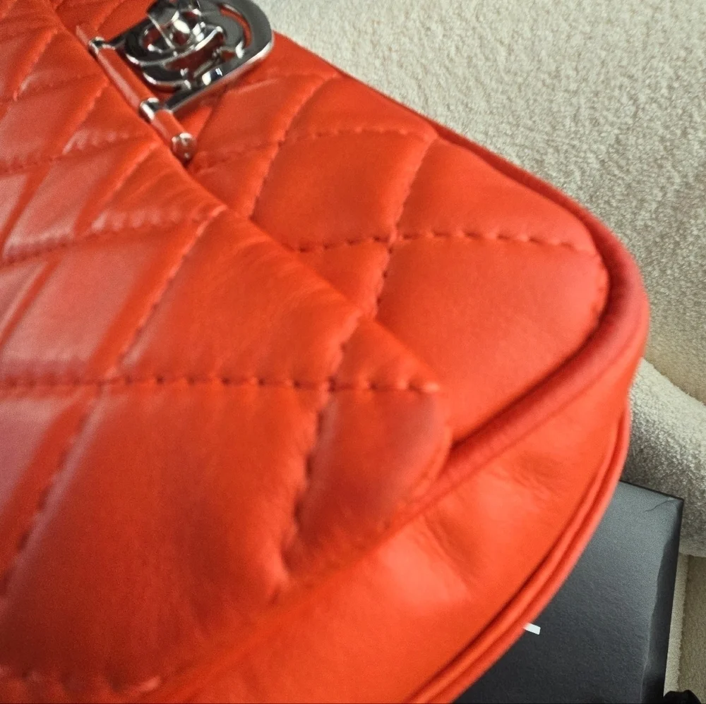 CHANEL Coral Quilted Lambskin Flap Shoulder Bag Medium